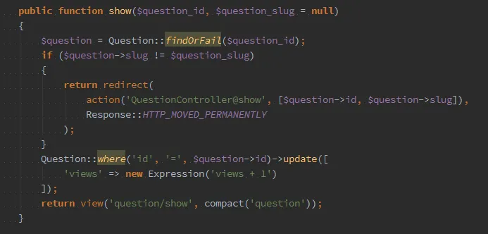 A typical Laravel controller opened in PhpStorm