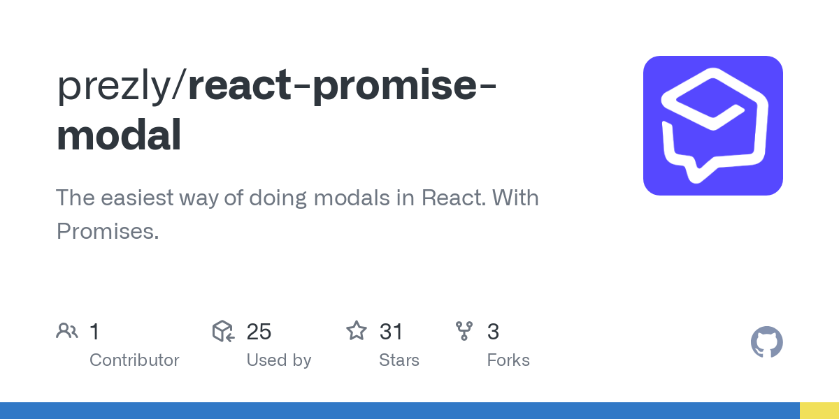 Image showing the name and the stats for the @prezly/react-promise-modal Github package.